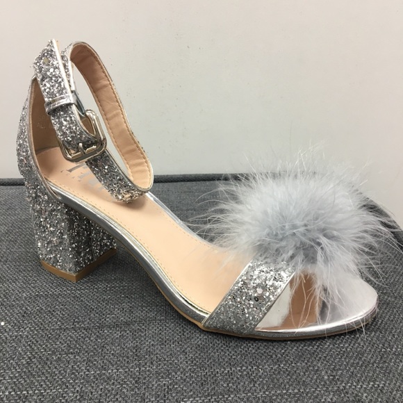 silver low chunky heel